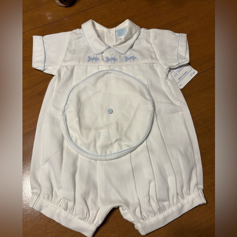 NWT White Romper with Blue Embroidery sz 12 months